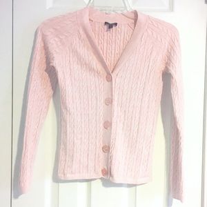 Talbots pink cable knit cardigan